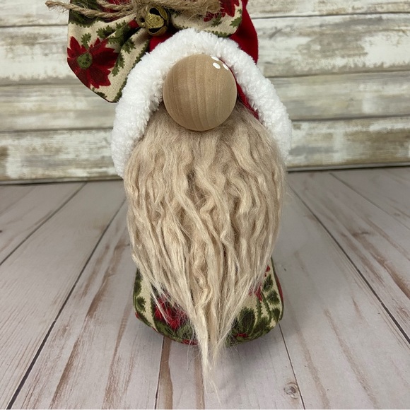 Christmas Gnome Vintage Poinsettia Jingle Bells Flannel Handmade Holiday Rustic - Picture 5 of 12